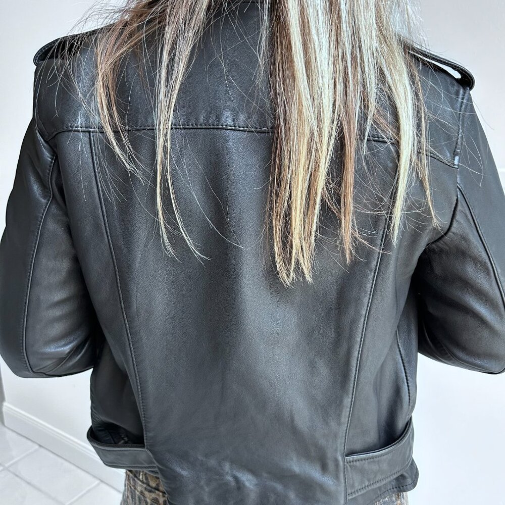 AllSaints Classic Black Leather Moto Biker Jacket | Size 8 - Picture 5 of 6